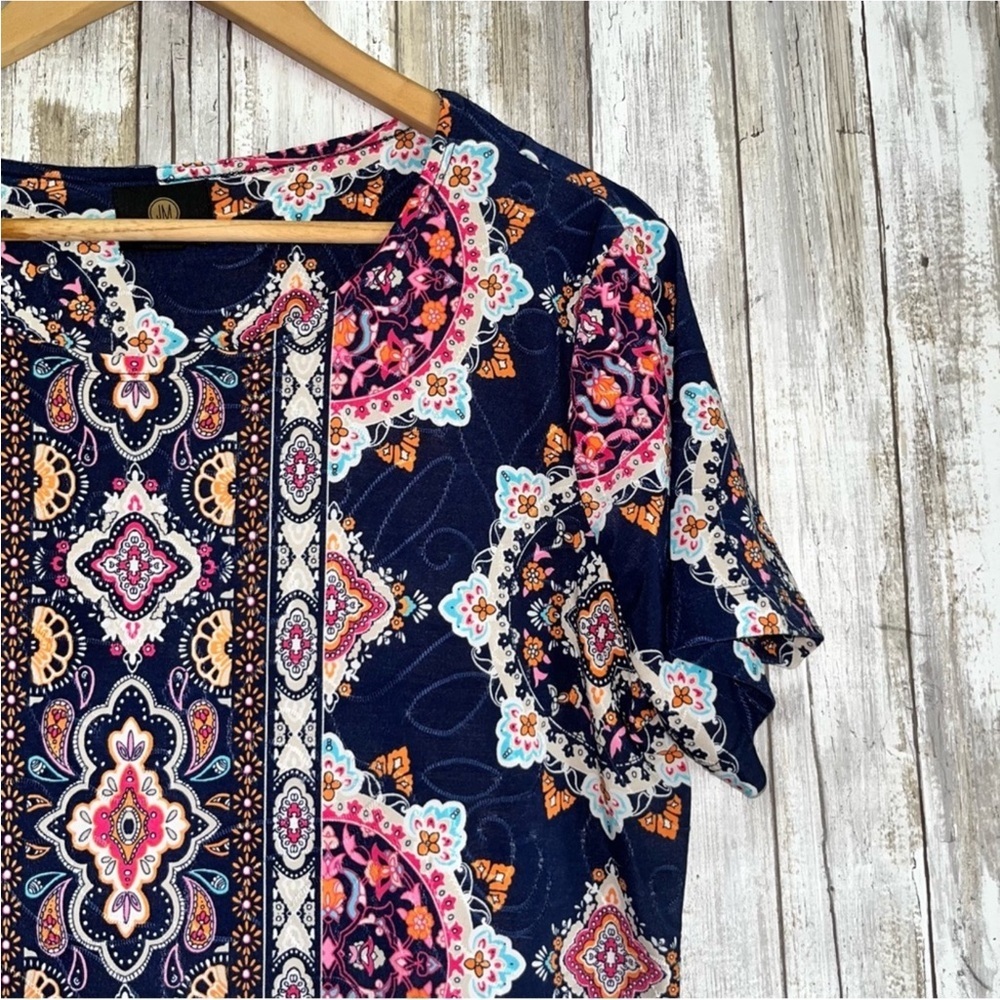 JM Collection Paisley Print Stitch Tee - Picture 3 of 5